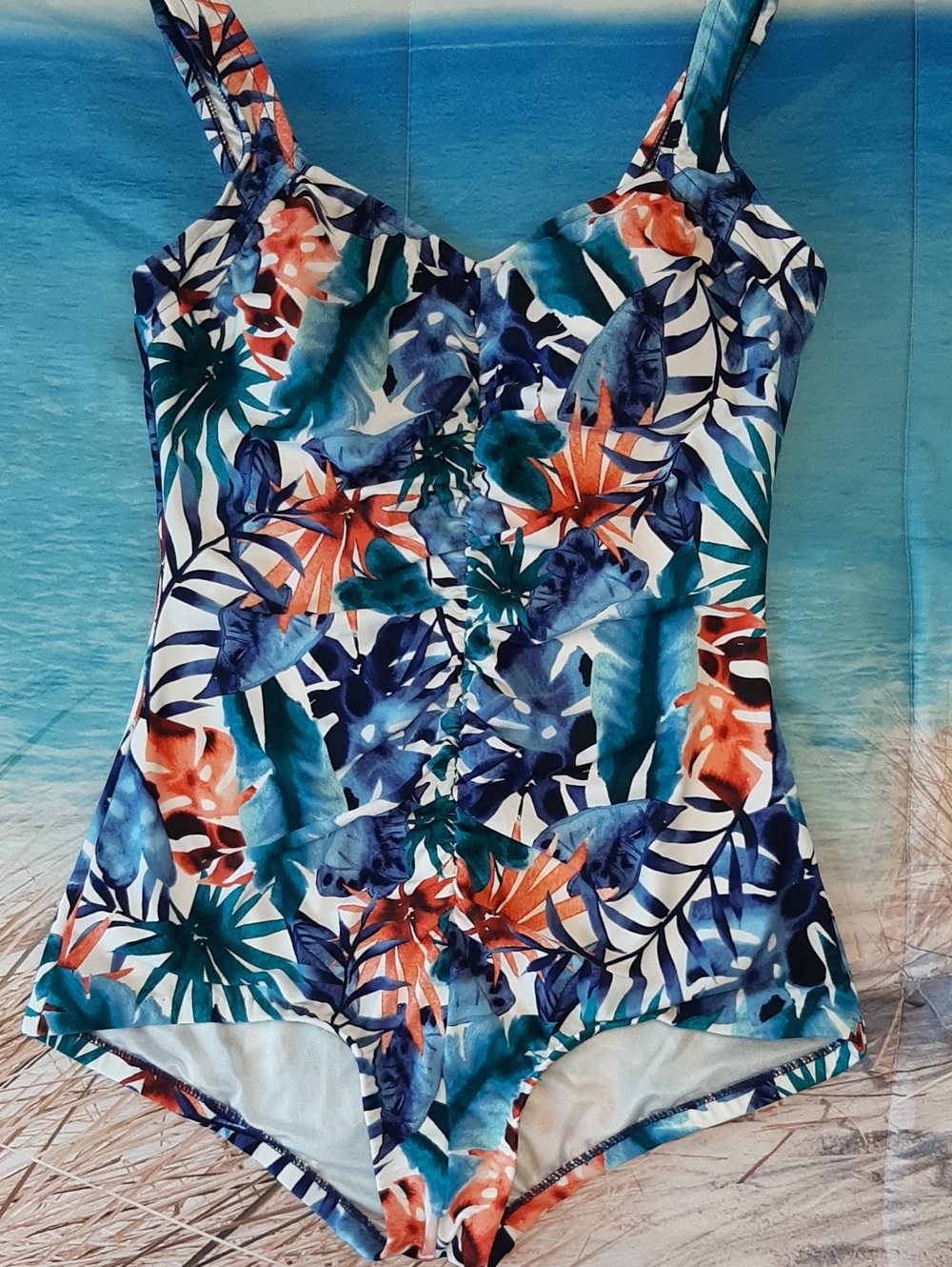 Maxine of Hollywood Size 18 Tropical Leaf One Piece Swimsuit Beach Swim Wear